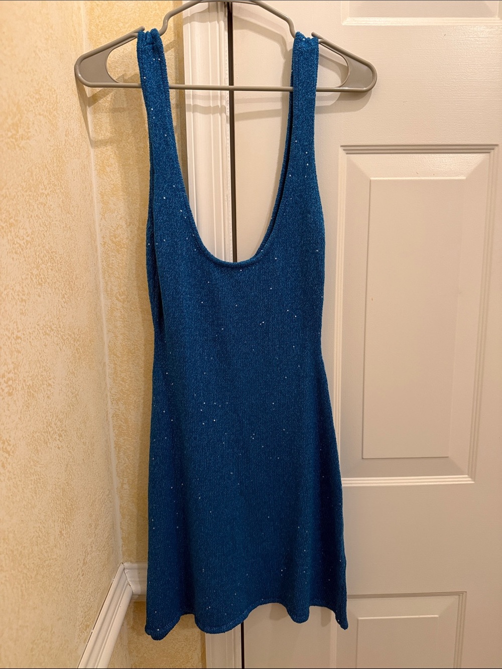 Weworewhat Sparkle Knit Dress in Teal Blue
